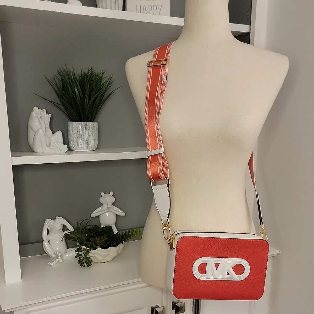 MK Michael Kors Crossbody Bag Camera Bag – Red (Coral) & White